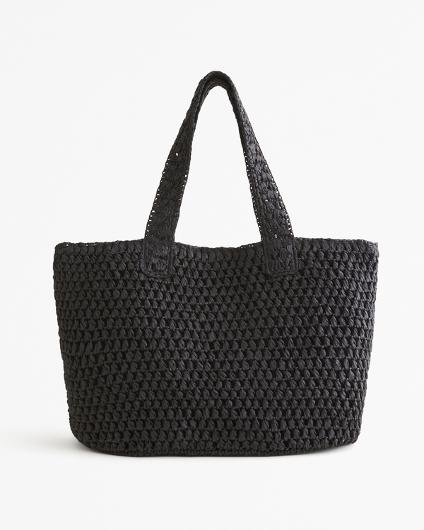 Straw Packable Tote Bag, Black
