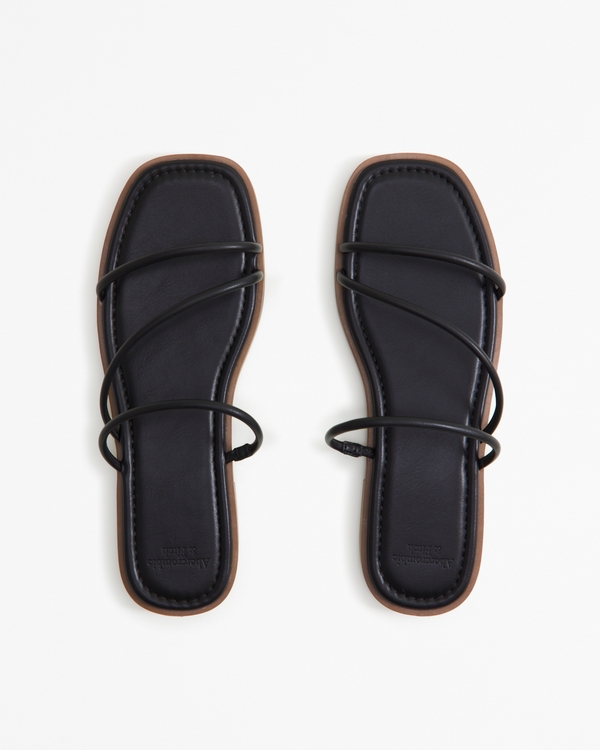 Strappy Slide Sandals, Black