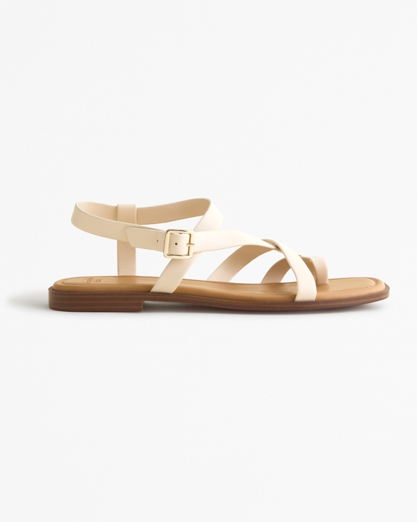 Wide Strappy Slide Sandals, Cream