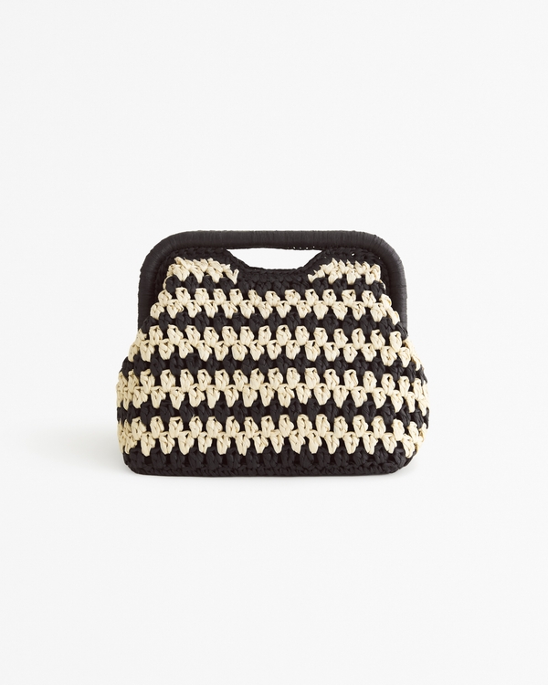 Straw Clutch Bag, Black Pattern