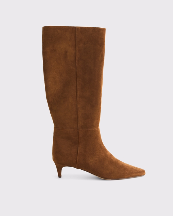 Vegan Suede Kitten Heel Boots, Brown