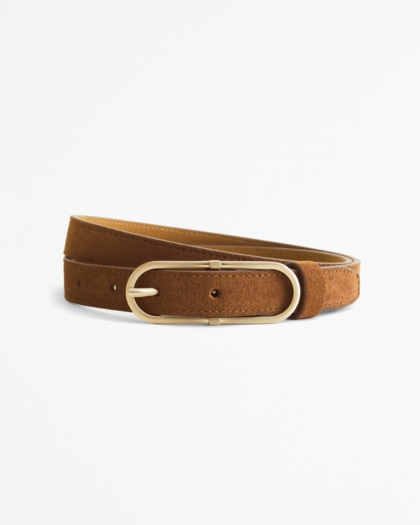 Suede Oval Buckle Belt, Light Brown