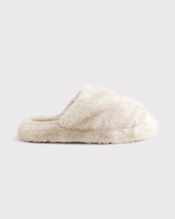 Faux Fur Slippers, Cream