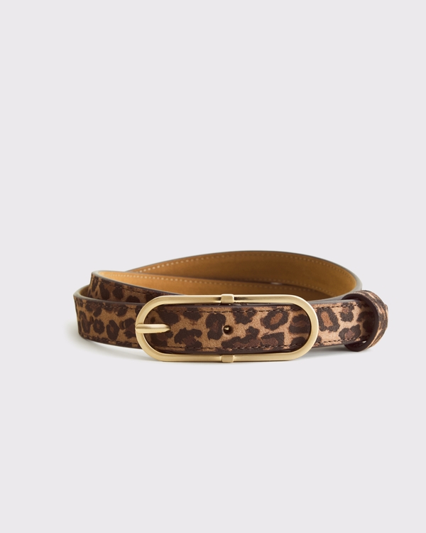 Suede Oval Buckle Belt, Leopard