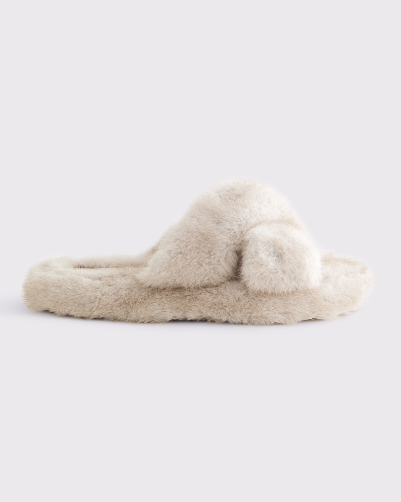 Faux Fur Criss Cross Slippers