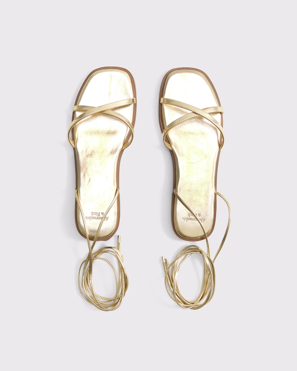 Ankle Lace-Up Sandals, Gold view 1
