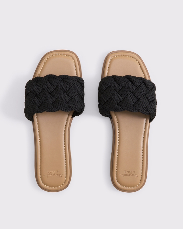 Crochet-Style Slide Sandals, Black view 1