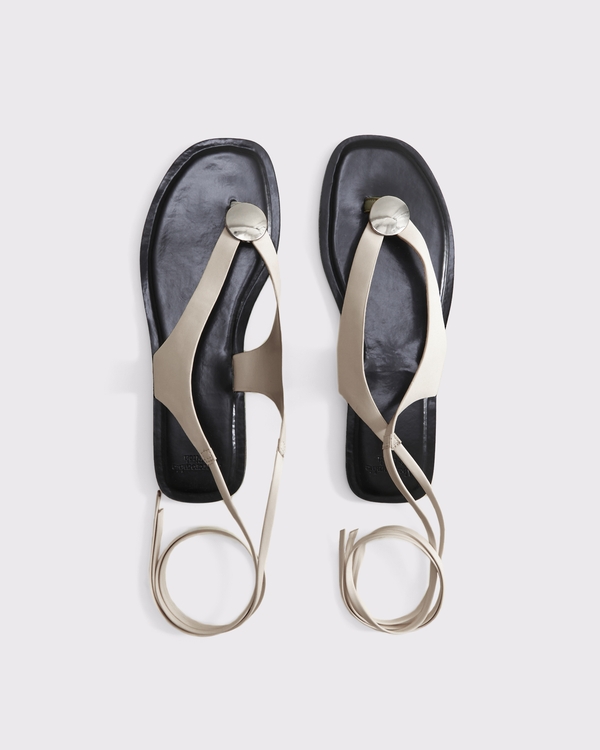 Hardware Strappy Thong Sandals, Cream And Black view 1
