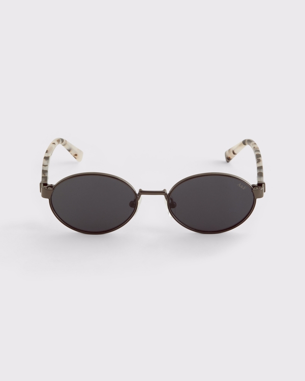Wire Frame Oval Sunglasses, Black Frame & Smoke Lens view 1
