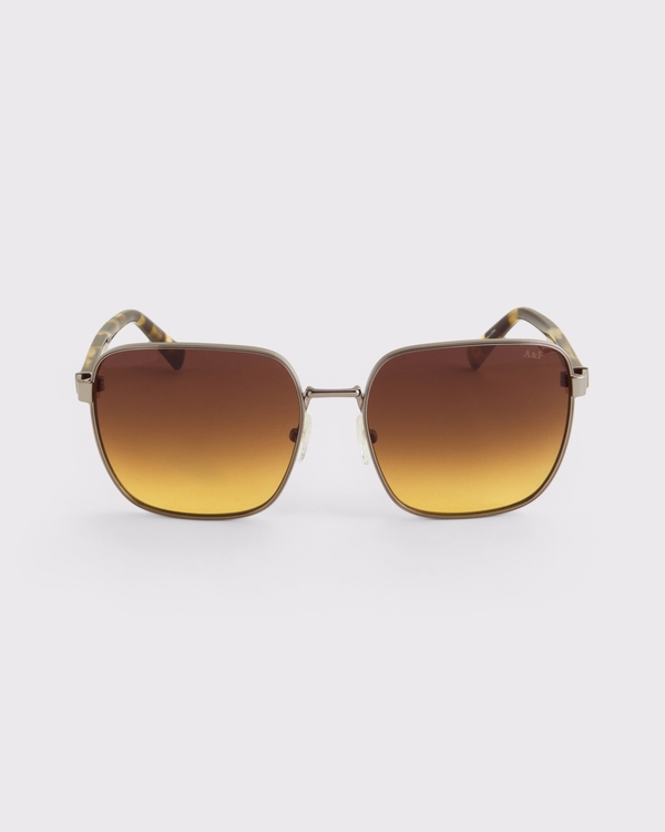 Wire Frame Square Sunglasses, Gold Frame & Gold Lens view 1