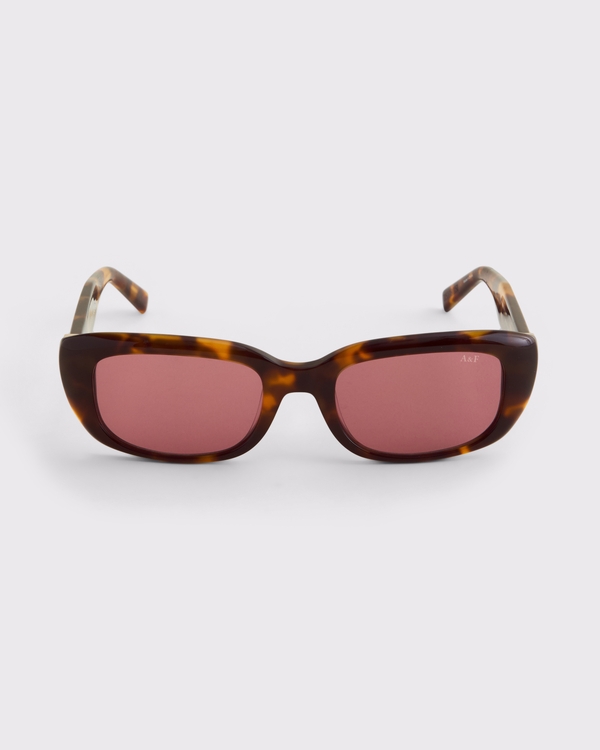 Narrow Rectangular Sunglasses, Tortoise Shell Frame & Rose Lens view 1