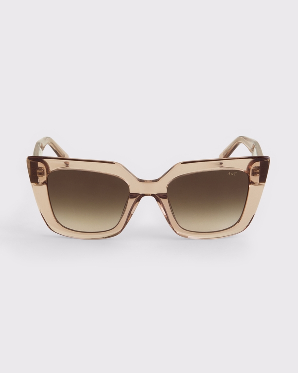 Wide Cat Eye Sunglasses, Clear Pink Frame & Gold Lens view 1