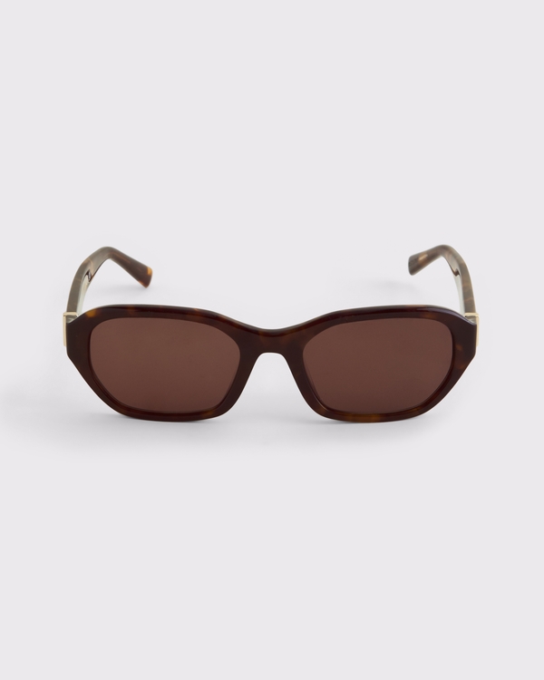 Angled Rectangular Sunglasses, Tortoise Shell Frame & Brown Lens view 1