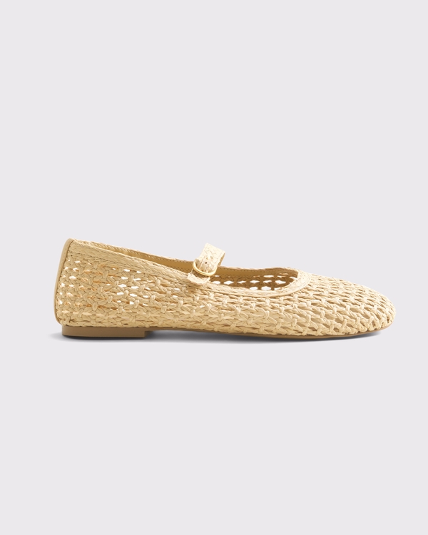 Mary Jane Crochet-Style Flats, Natural view 1