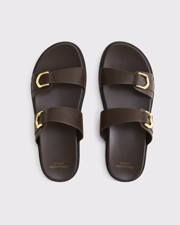 Double-Strap Hardware Sandals, Dark Brown view 1