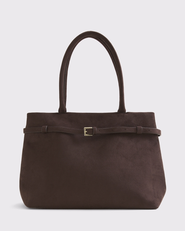 Modern Belted City Tote Bag, Dark Coffee view 1