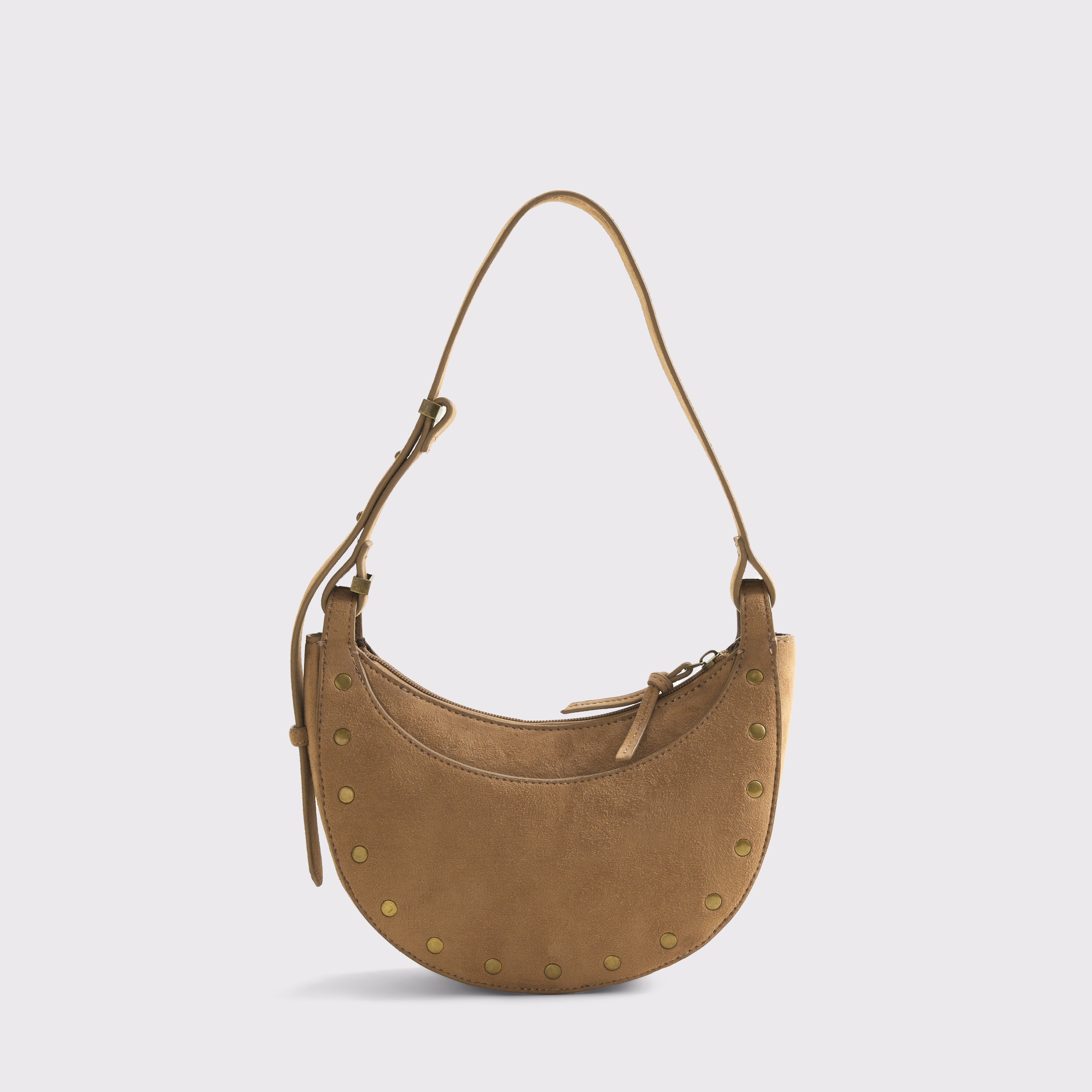 Abercrombie & Fitch Vegan Suede Studded Saddle Bag In Brown