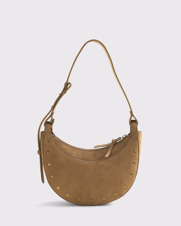 Vegan Suede Studded Saddle Bag, Brown view 1