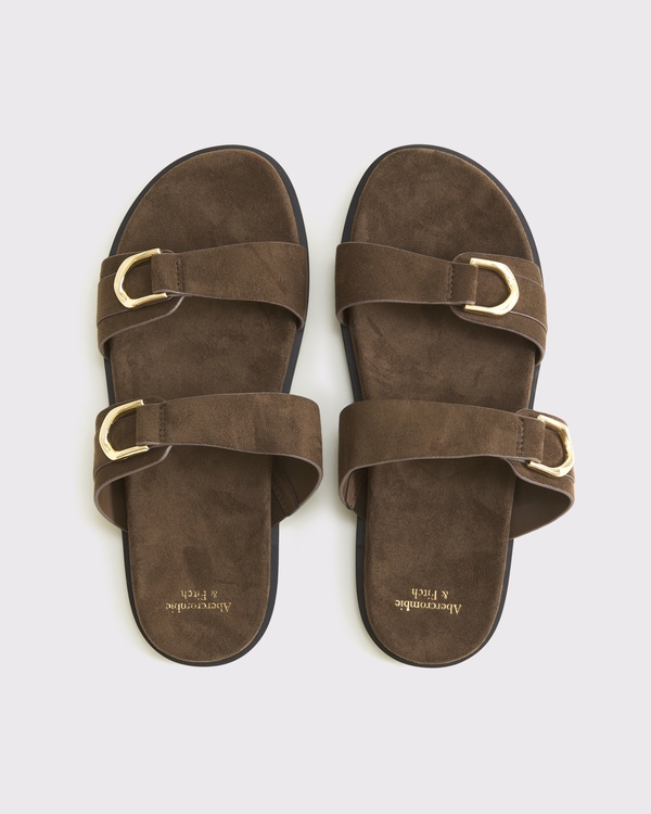 Vegan Suede Double-Strap Hardware Sandals, Green view 1