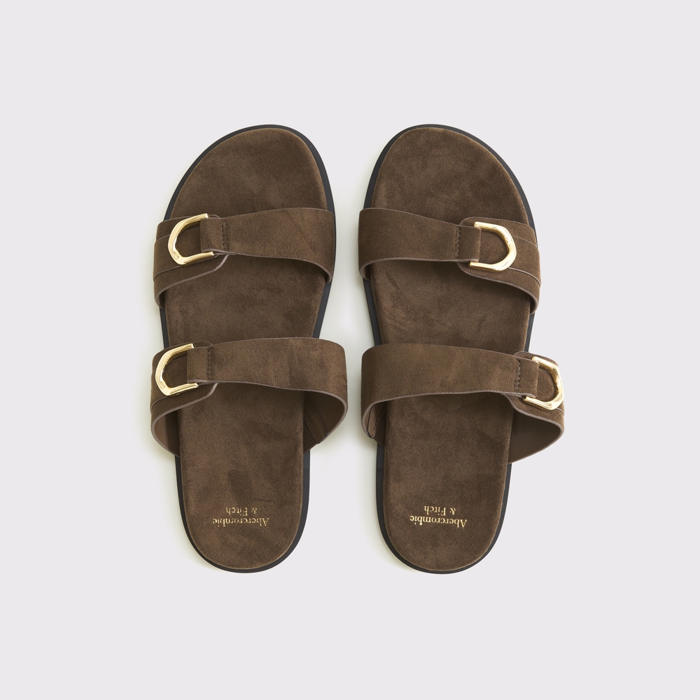 Vegan Suede Double-Strap Hardware Sandals