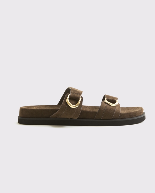 Vegan Suede Double-Strap Hardware Sandals