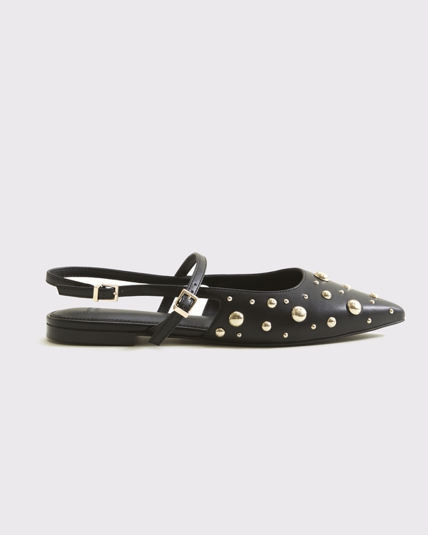 Slingback Flats, Black Studded view 1