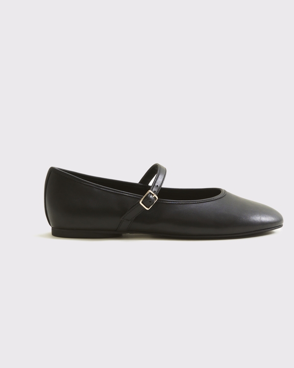 Mary Jane Round-Toe Flats, Black view 1