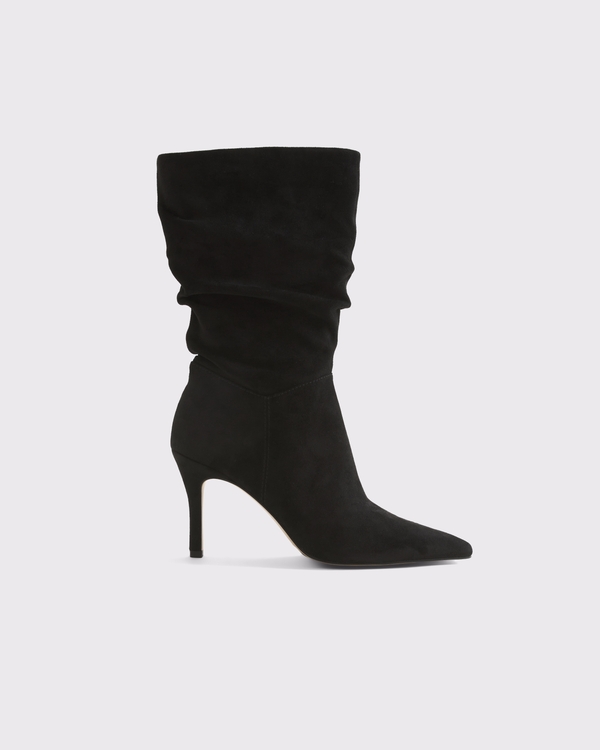 Vegan Suede Slouch Boots, Black view 1
