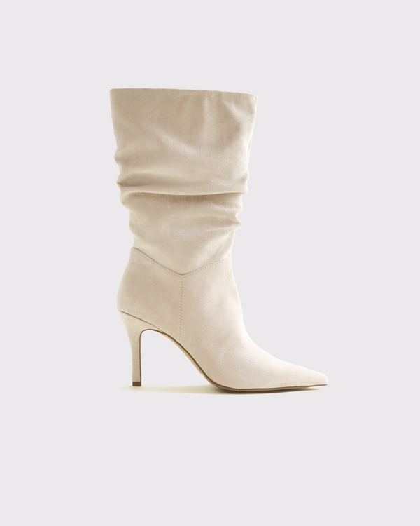 Vegan Suede Slouch Boots, Cream view 1