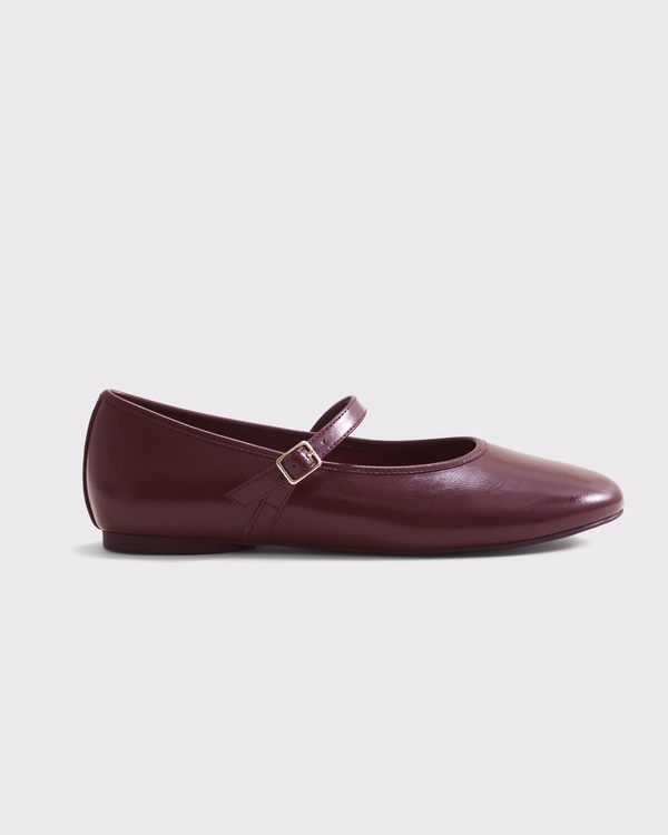 Mary Jane Round-Toe Flats, Burgundy view 1