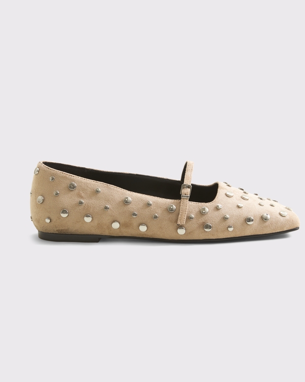 Mary Jane Square-Toe Flats, Light Brown view 1