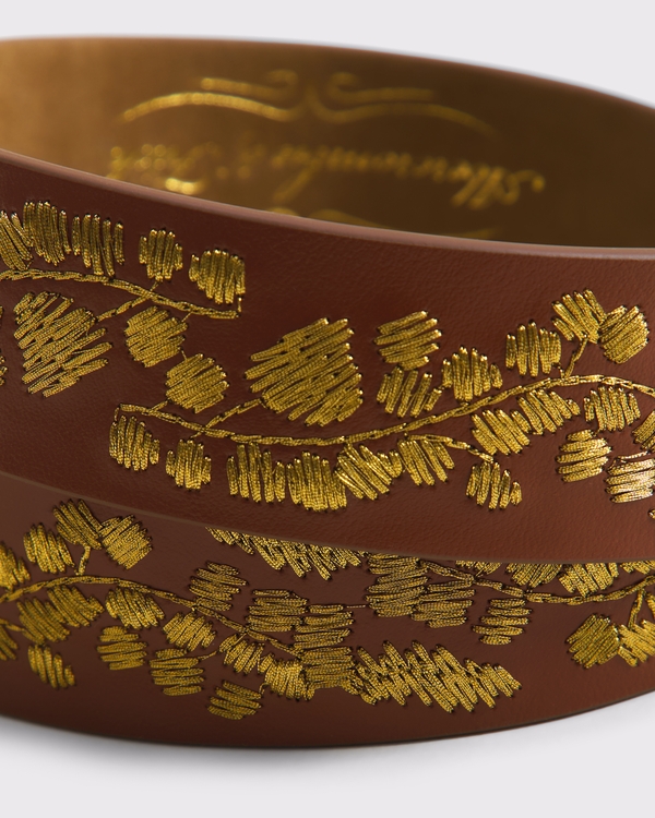 Embroidered Leather Belt, Light Brown Embroidered view 2