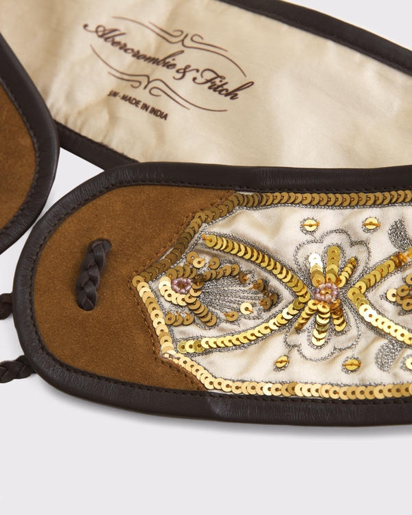 Embellished Wide Sash Belt, Brown Sequin view 2