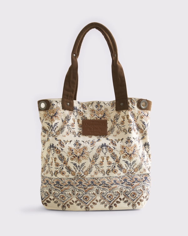 Canvas Tote Bag, Warm Beige Pattern view 1