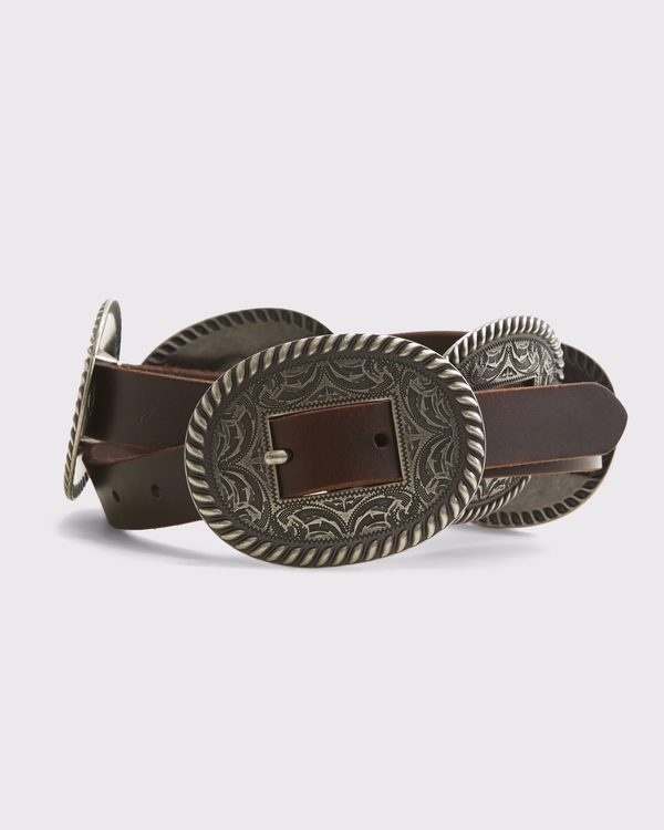 Western Ornamental Leather Belt, Brown view 2