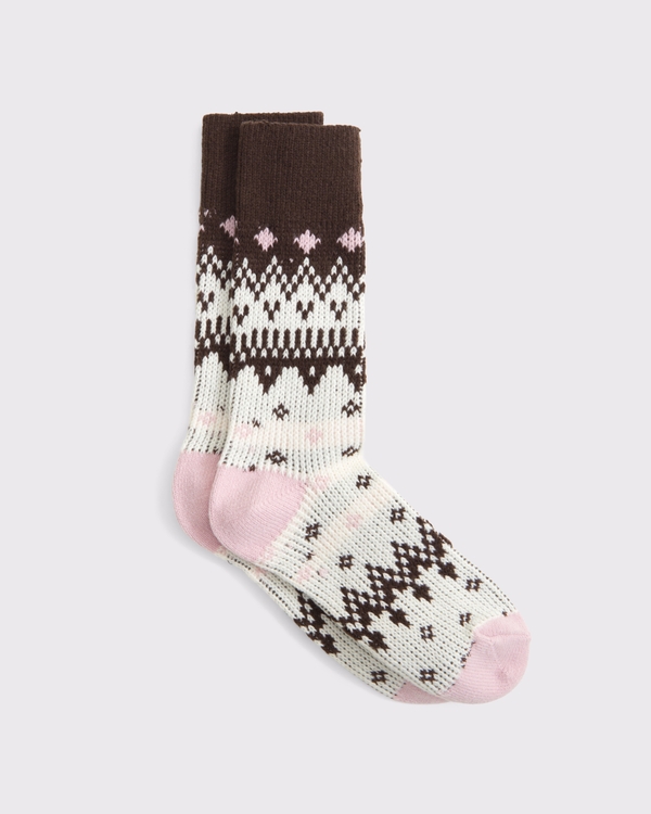 A&F Lounge Socks, Cream And Brown Pattern view 1