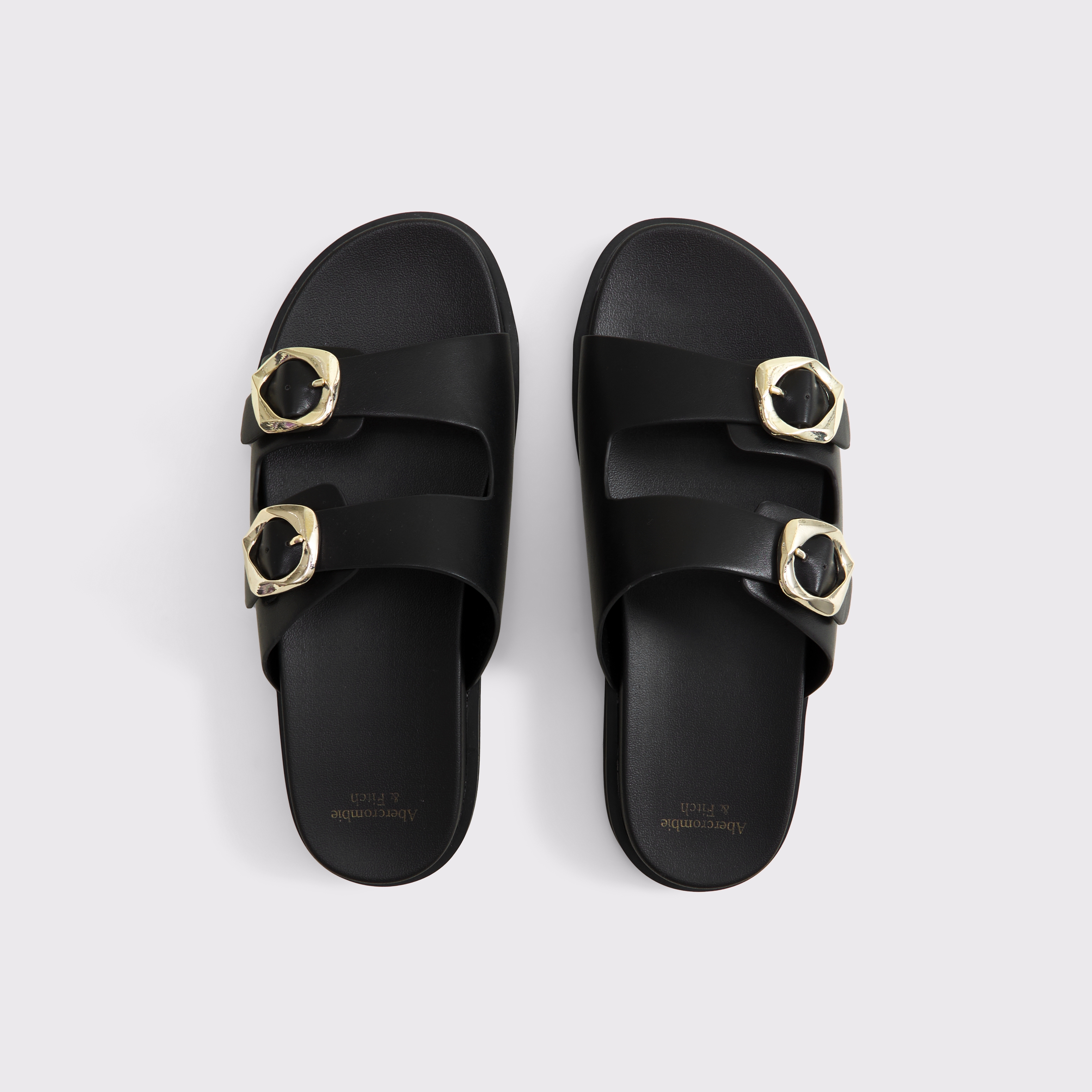 Abercrombie & Fitch Hardware Footbed Slide Sandals In Black