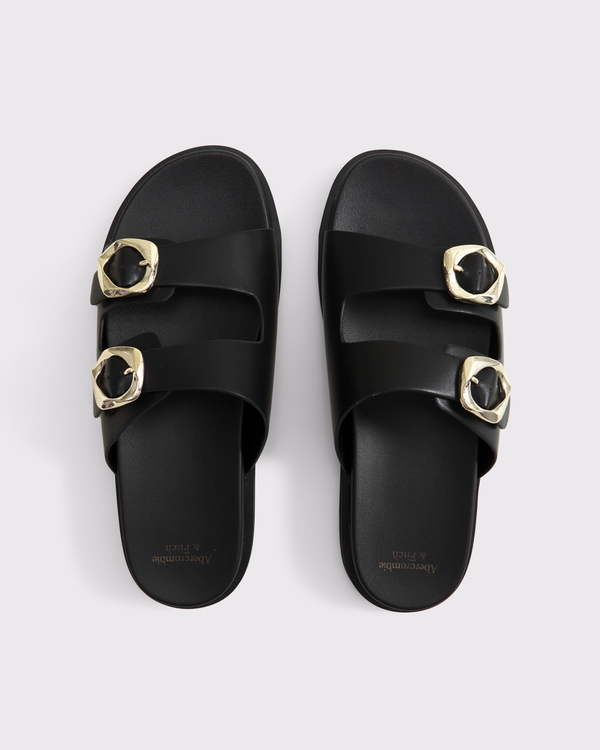 Hardware Footbed Slide Sandals, Black view 1