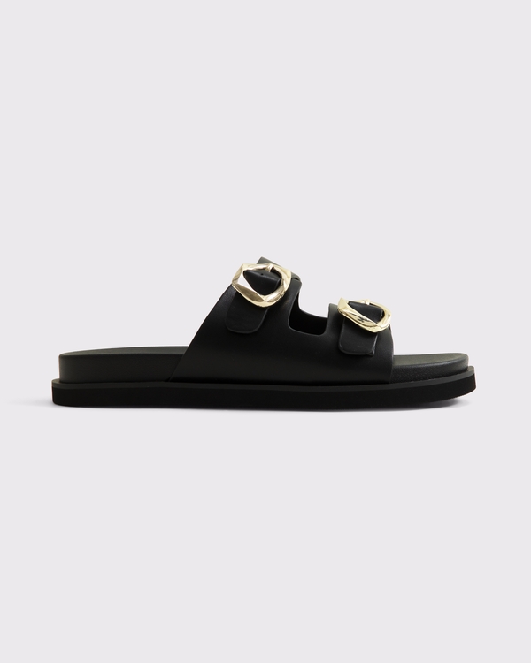 Hardware Footbed Slide Sandals, Black view 2