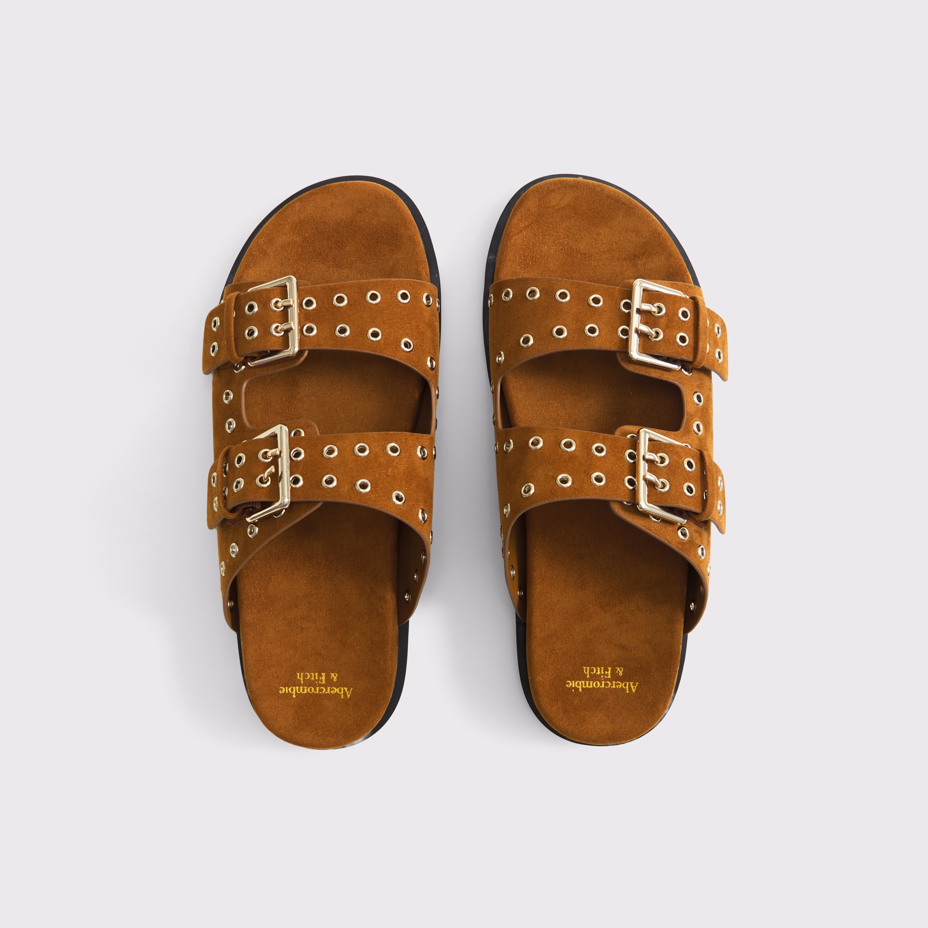 Abercrombie & Fitch Vegan Suede Grommet Footbed Slide Sandals In Brown