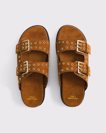 Vegan Suede Grommet Footbed Slide Sandals from Abercrombie & Fitch - $32.99