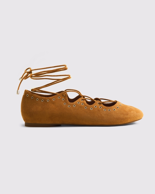 Boho Lace-Up Flats, Light Brown view 1