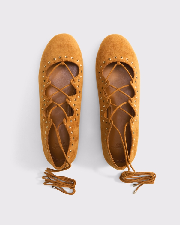 Boho Lace-Up Flats, Light Brown view 2