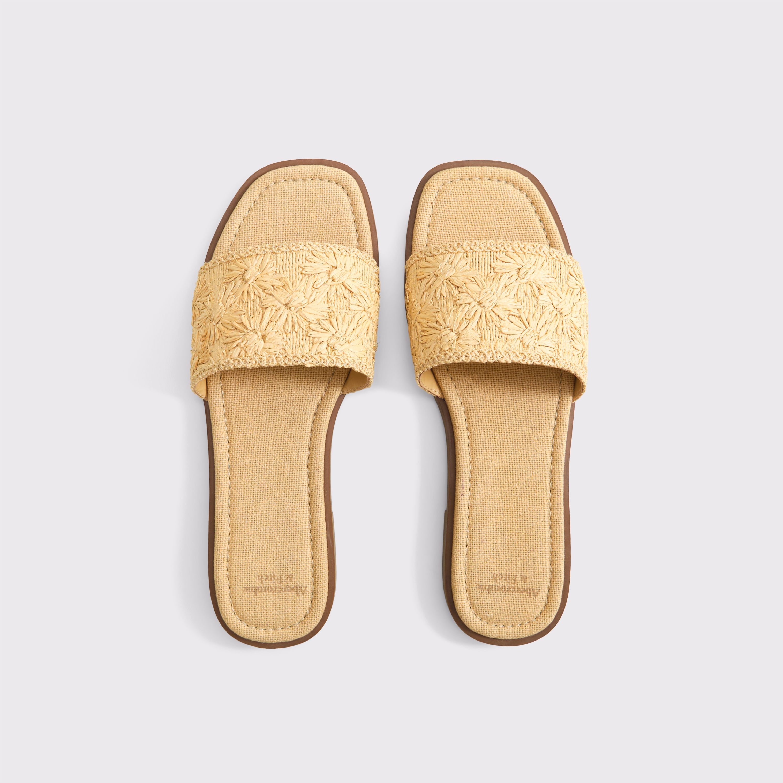 Abercrombie & Fitch Raffia Essential Band Slide Sandals In Brown