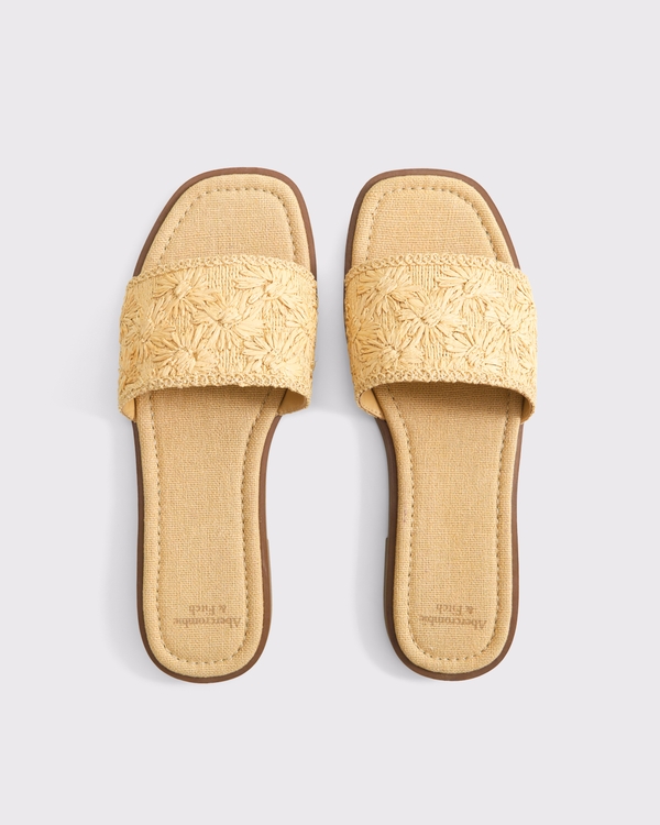 Raffia Essential Band Slide Sandals, Tan view 1