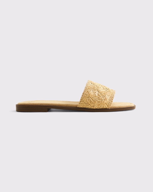 Raffia Essential Band Slide Sandals, Tan view 2