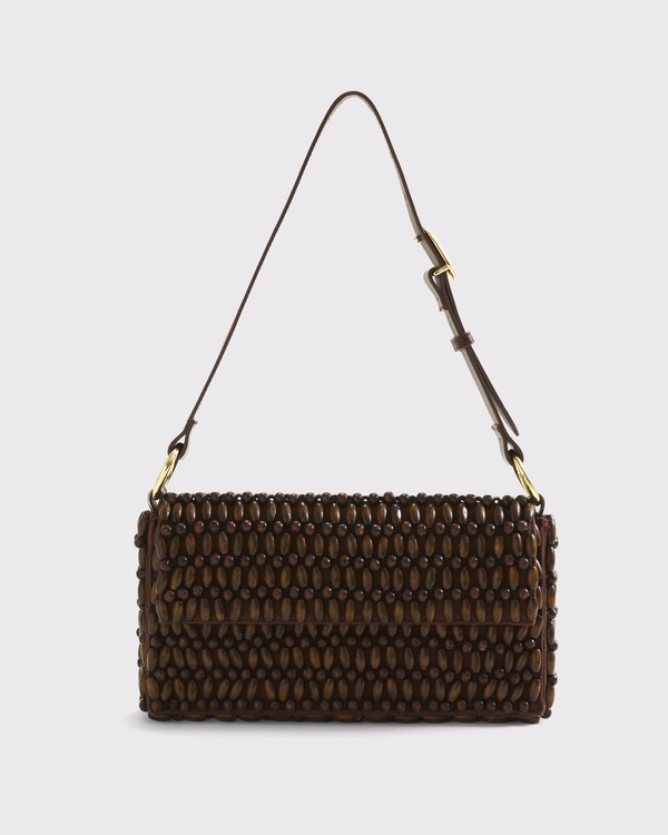 Beaded Shoulder Bag, Dark Brown view 1