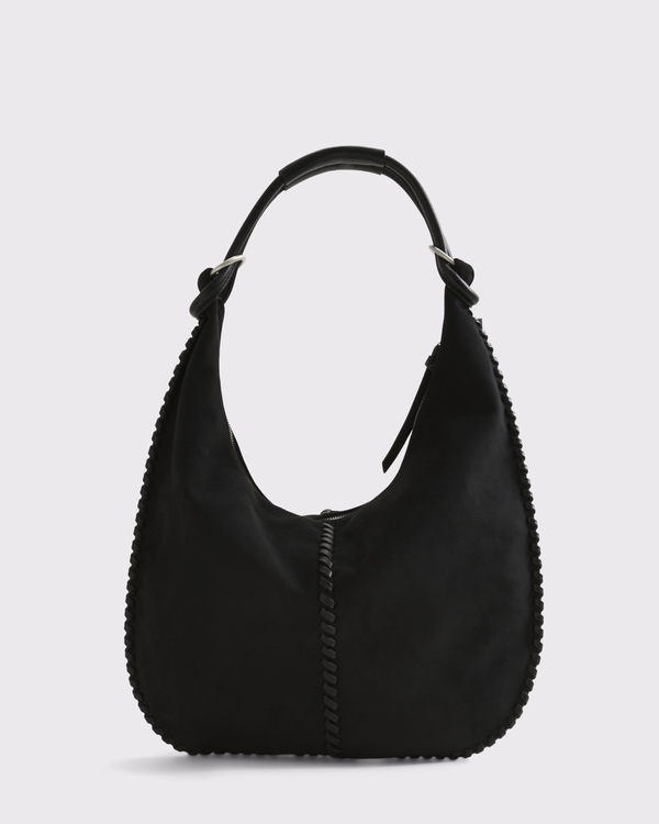 Vegan Suede Whipstitch Tote Bag, Black view 1