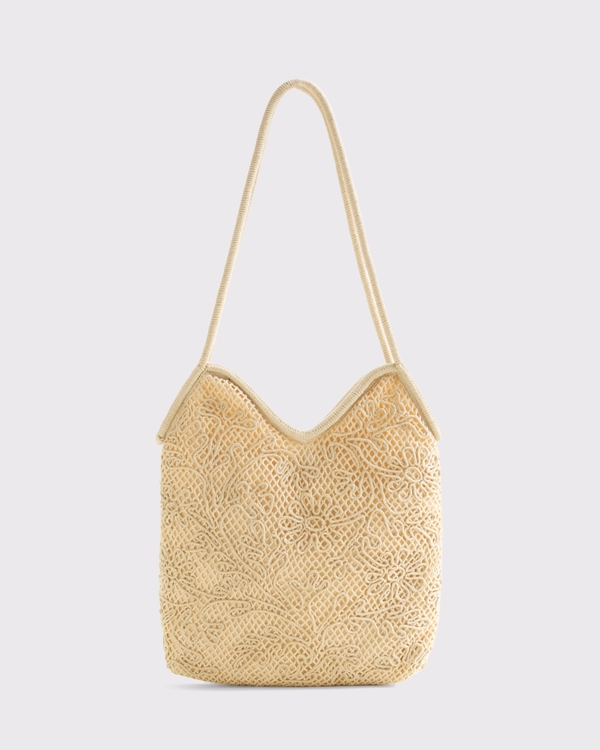 Embroidered Resort Tote Bag, Creme view 1