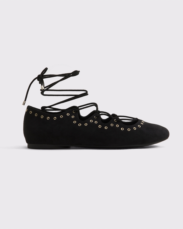 Boho Lace-Up Flats, Schwarz view 1